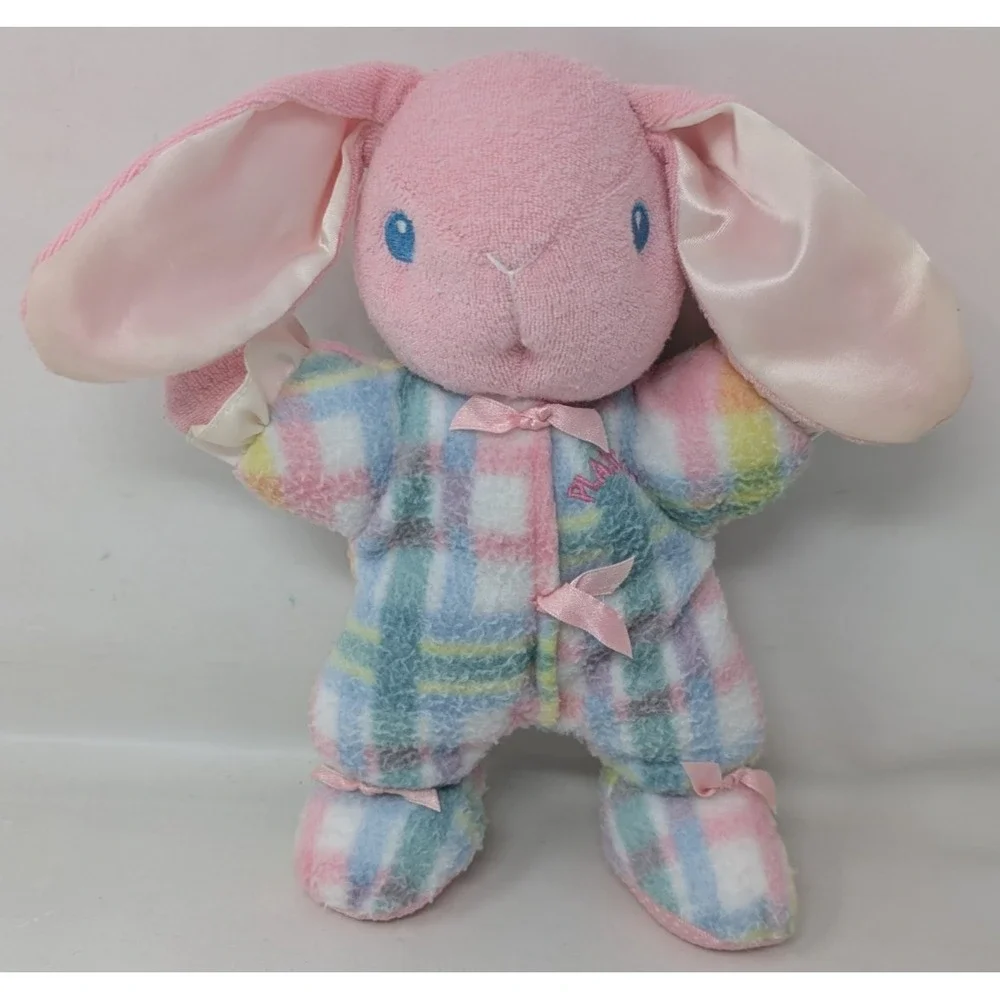 Playskool Vintage 1996 Snuzzles Hasbro Pink Pastel Plaid Stuffed Bunny Plush